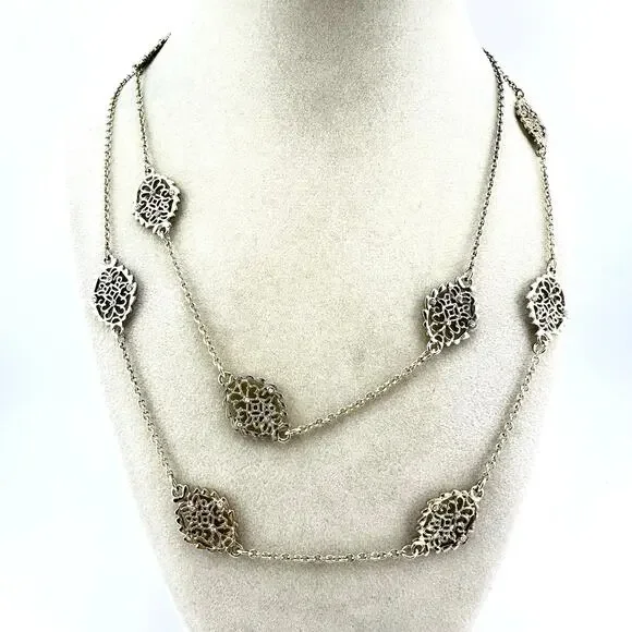 Ann Taylor Filigree Panel Crystal Accented Extra Long Gold Tone 40" Necklace - Picture 1 of 6